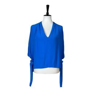 Topshop Blouse Popover Top V-neck Side Ties Peacock Blue Women’s Size 8